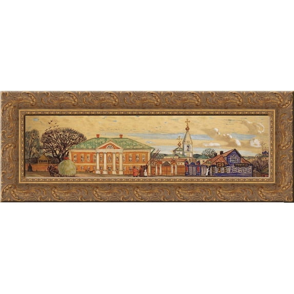 Street in Krutogorsk 24x10 Gold Ornate Wood Framed Canvas Art by Boris Kustodiev