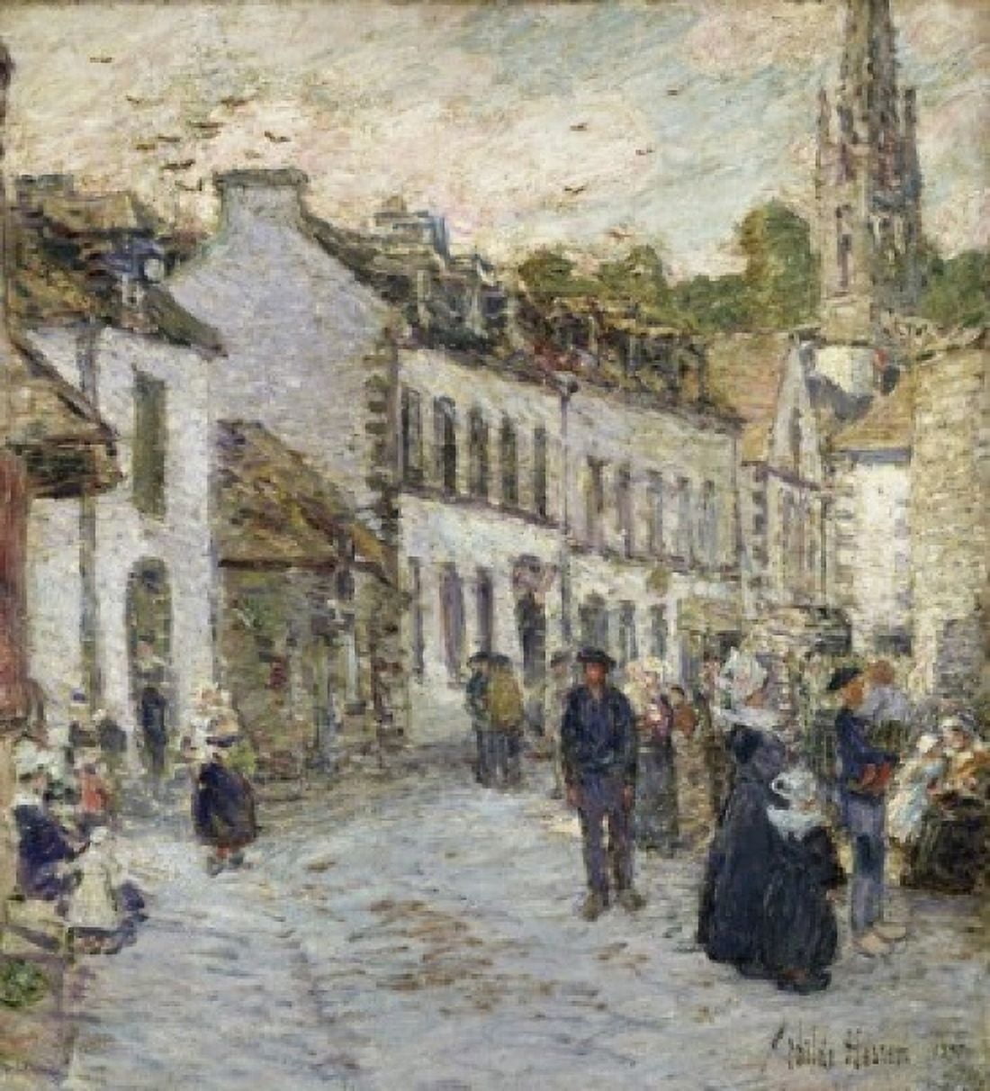 Street in Pont Aven in Evening 1897 Frederick Childe Hassam (1859-1935 American) Canvas Art - Frederick Childe Hassam (24 x 36)