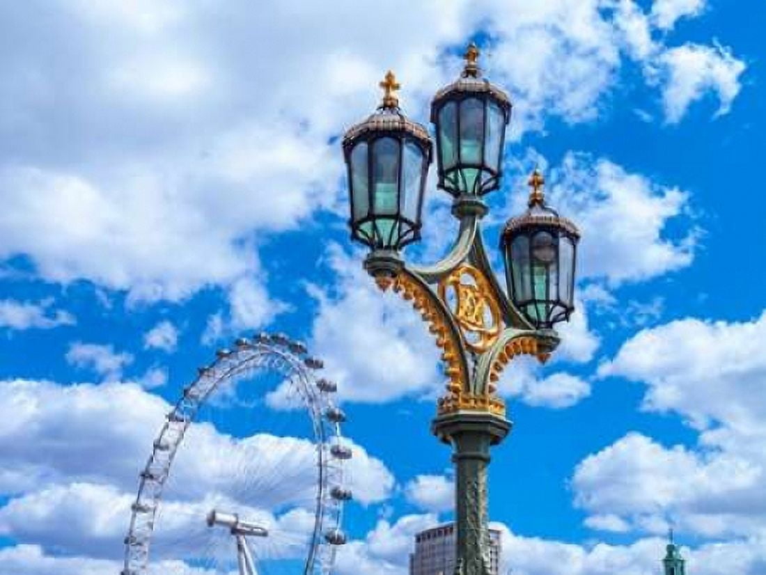 Street lamp with London Eye in background London UK Canvas Art - Assaf Frank (18 x 24)