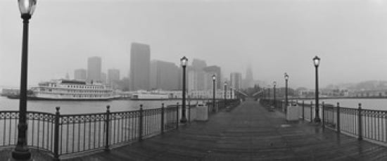 Street lamps on a bridge San Francisco California USA Canvas Art - Panoramic Images (30 x 13)
