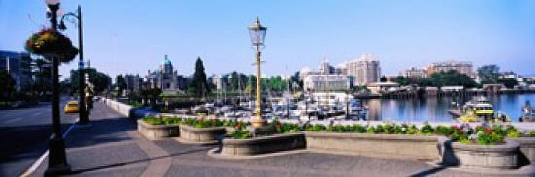 Street lamps with Parliament Building in the background Victoria British Columbia Canada Canvas Art - Panoramic Images (18 x 6)