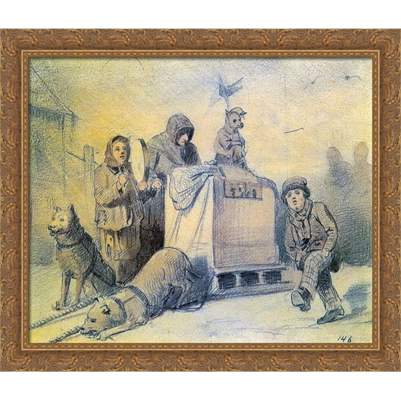 Street musicians in Paris 34x28 Large Gold Ornate Wood Framed Canvas Art by Vasily Perov
