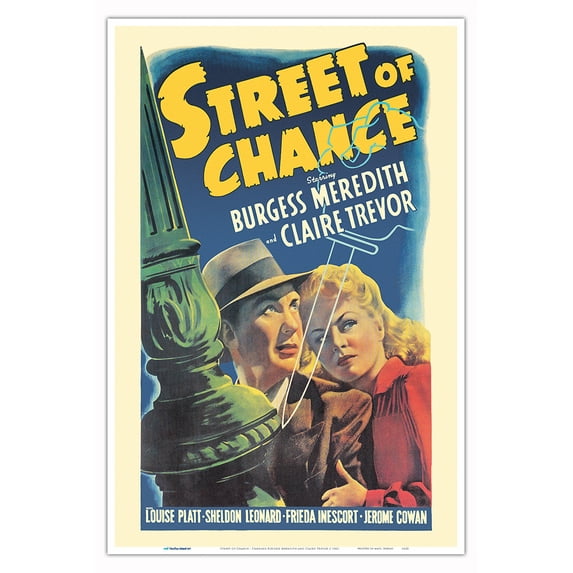 Street of Chance - Starring Burgess Meredith and Claire Trevor - Vintage Film Noir Movie Poster c.1942 - Master Art Print (Unframed) 12in x 18in