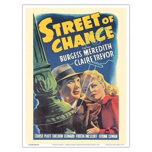 Street of Chance - Starring Burgess Meredith and Claire Trevor - Vintage Film Noir Movie Poster c.1942 - Master Art Print (Unframed) 9in x 12in