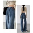 thumbnail image 1 of Street retro color blocked high waisted wide leg jeans for women in spring, autumn and winter, loose and slimming straight leg pants for mopping the floor, 1 of 4