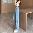 thumbnail image 1 of Street retro color blocked high waisted wide leg jeans for women in spring, autumn and winter, loose and slimming straight leg pants for mopping the floor, 1 of 4