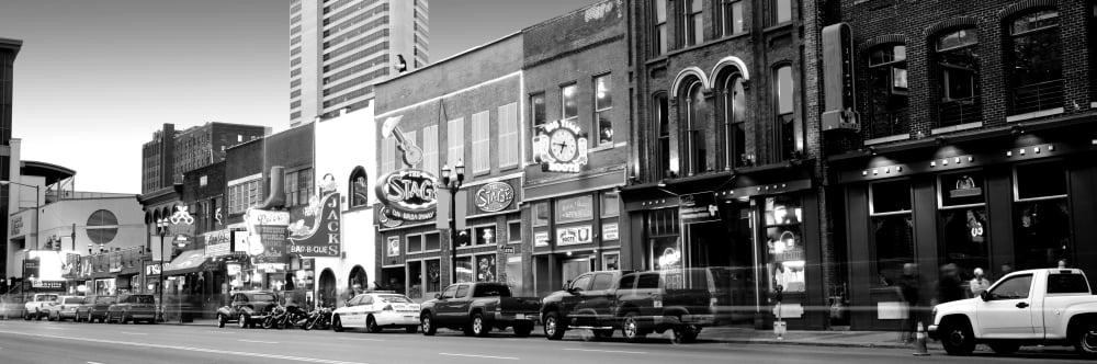 Street scene at dusk Nashville Tennessee USA Canvas Art - Panoramic Images (12 x 36)