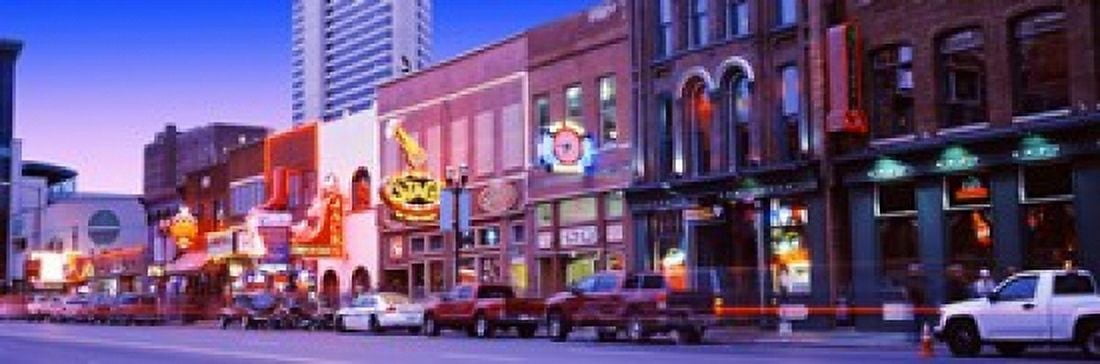 Street scene at dusk Nashville Tennessee USA Canvas Art - Panoramic Images (18 x 6)