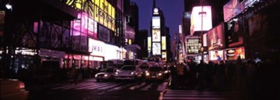 Street scene at night Times Square Manhattan New York City New York State USA Canvas Art - Panoramic Images (36 x 13)