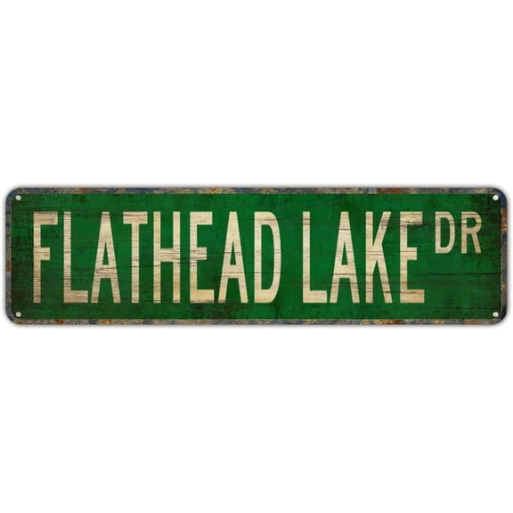 Street sign Flathead Lake Flathead Lake Sign Flathead Lake Visitor Lake Street Sign Aluminum Metal Plaque Rustic Tin Sign Retro Wall Decor 4x16 in 10x40 cm