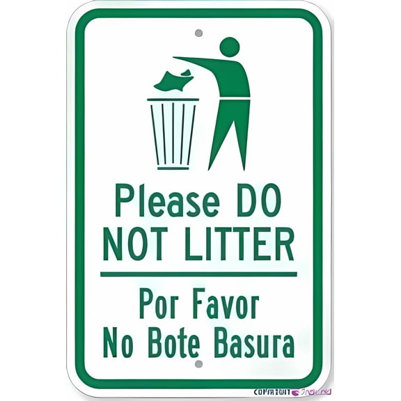 Street sign warning plaque Metal Tin Please Do Not Litter Por Favor No Bote Basura - 8"x12" Sign, Bilingual Litter Decor for Office Outdoor Indoor