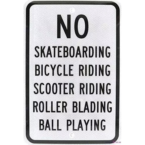 Street sign warning plaque Metal Tin No Skateboarding Scooter Riding Ball Playing Black On White 8''x12'' Decor Aluminum Wall Office Signs For Outdoor & Indoor Sign