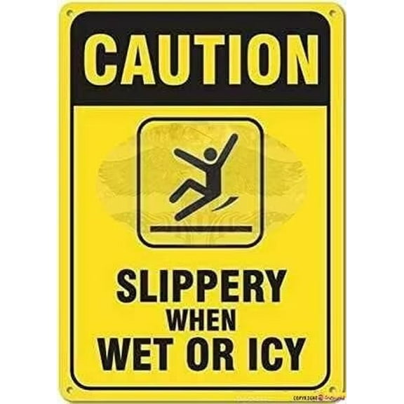 Street sign warning plaque Rustic Post Slippery When Wet Or Icy sign Courtyard decoration, office signs For Outdoor & Indoor 8 X 12 Inch