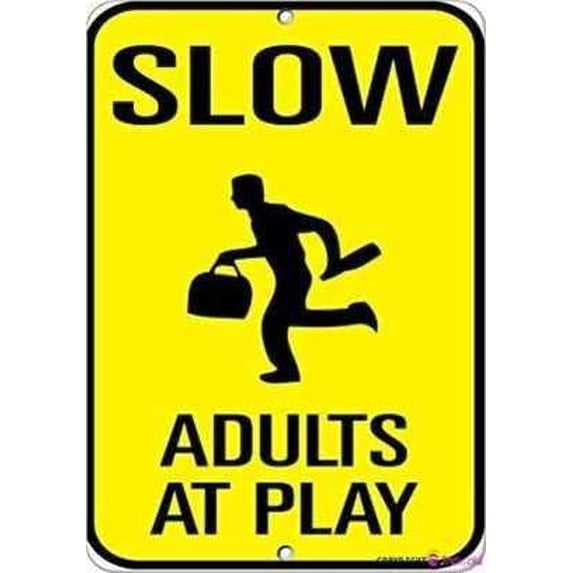 Street sign warning plaque Slow Adults At Play Traffic sign Courtyard decoration, office signs For Outdoor & Indoor 8 X 12 Inch