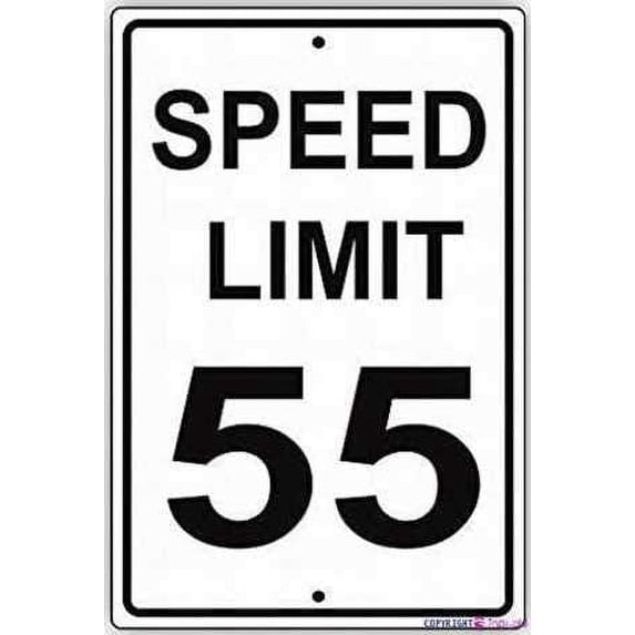 Street sign warning plaque Speed Limit 55 Mph Miles Per Hour Black Letters Zone Slow Down Speeding Restriction Alert Attention Metal Tin Sign Wall Decor For Outdoor & Indoor Sign 8 X 12 Inch