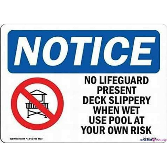 Street sign warning plaque Tin Wall Art 8''x12'' No Lifeguard Present Deck Slippery New Metal Aluminum Office Signs For Outdoor & Indoor Sign
