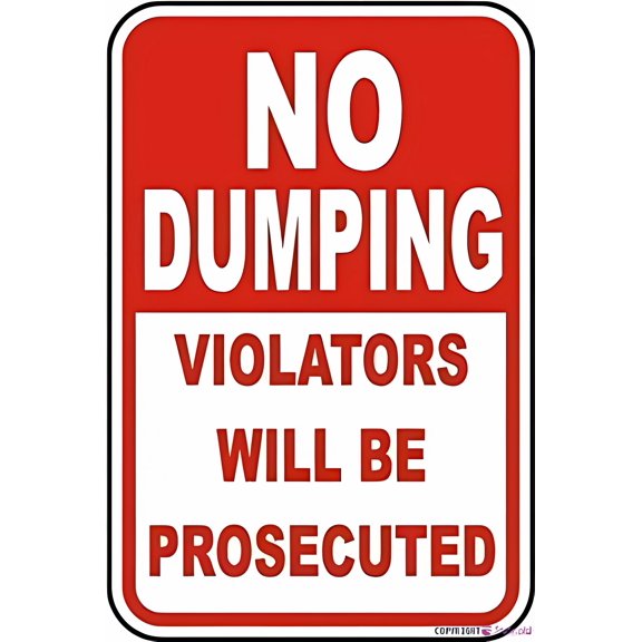 Street sign warning plaque Tin Wall Art Violators Prosecuted No Dumping For Property - 8"x12" New Metal Aluminum Sign, Waste Restriction Decor for Office Outdoor Indoor