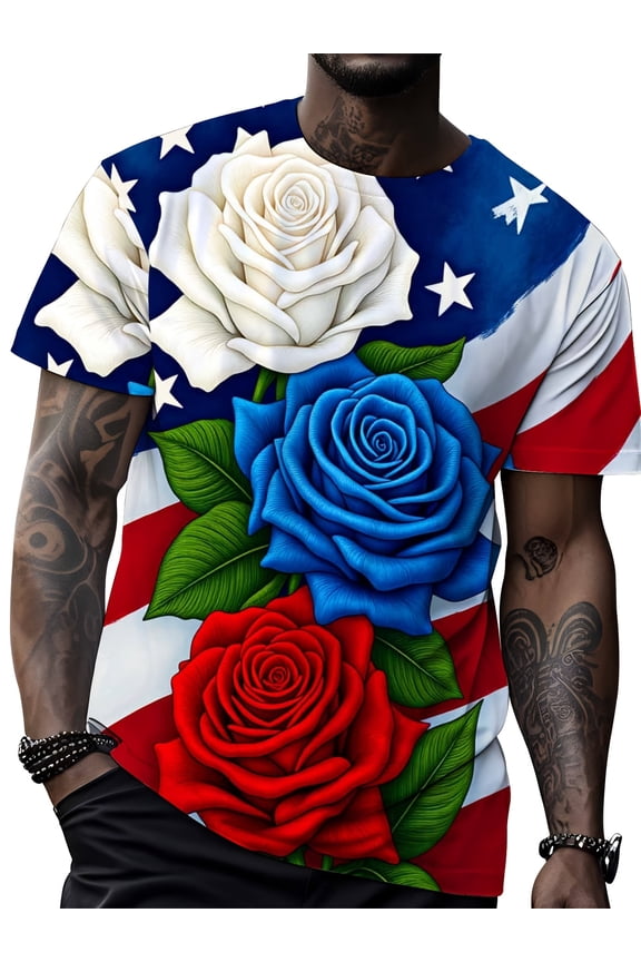 Street trendy monogram print T-shirt men's summer loose plus size versatile trend men's casual half-sleeved top