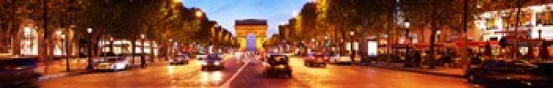 Street view at dusk Arc De Triomphe Paris Ile-de-France France Canvas Art - Panoramic Images (44 x 7)
