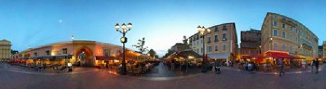 Street with buildings at dusk Nice Alpes-Maritimes Provence-Alpes-Cote dAzur France Canvas Art - Panoramic Images (42 x 12)
