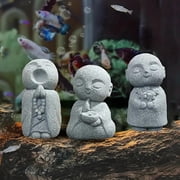 Street27 3pcs Japanese Monk Statue Praying Zen Sandstone Mini Baby Buddha Idol Figurine for Wealth Good Luck Bosatsu Feng Shui Home D cor Showpiece for Fish Tank Aquarium Office Desk Car Decoration