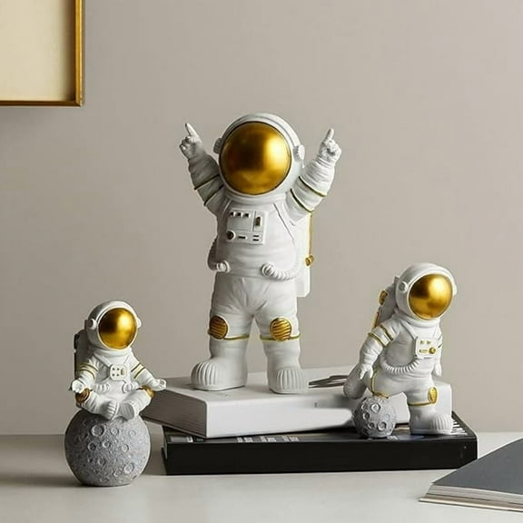 Street27 Resin Astronaut Spaceman Fantasy Statue Ornament Home Office Desktop Figurine Decors Set Of 3-Golden