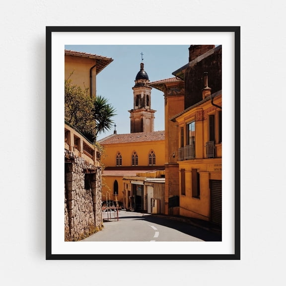 Streets of Nice - Nice Provence-Alpes-Côte d'Azur France Photography Architecture Church Mediterranean Travel Poster City Vintage Scenic Black Framed Wall Art Print 18 x 24 inches