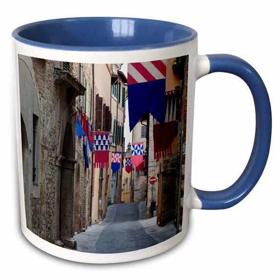 3drose, Streets of San Gemini Deck Out with Festival Flags, 11oz Two-tone Blue Mug