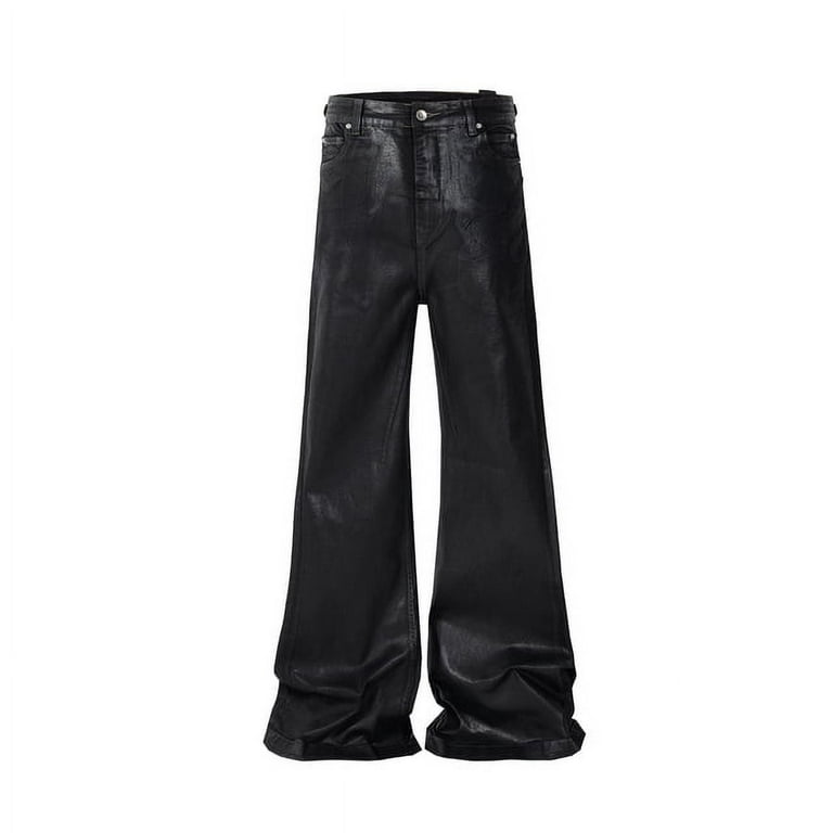 Streetwear Black Wax Leather Strecth Jeans Men Ropa Hombre Streetwear Black Wax Leather Strecth Jeans Men Ropa Hombre