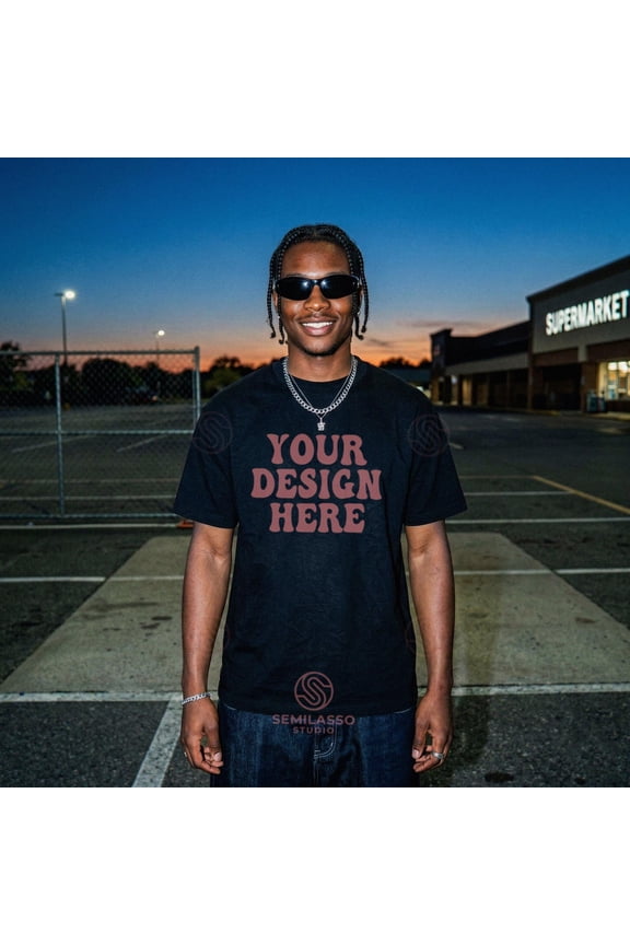 Streetwear C1717 Black Model Mockup Realistic Male Model