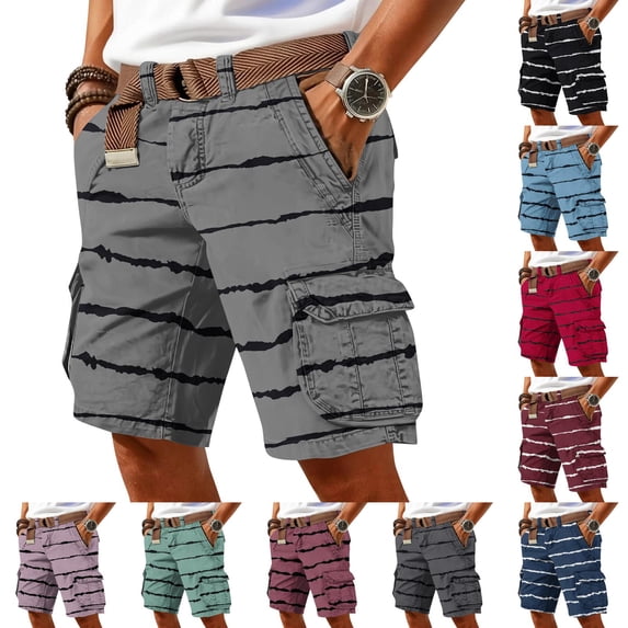 Streetwear Cargo Shorts For Men With Abstract Stripe Pattern And Utility Pockets Designed For Summer Beach Vacations Camping Trips Green XXXL