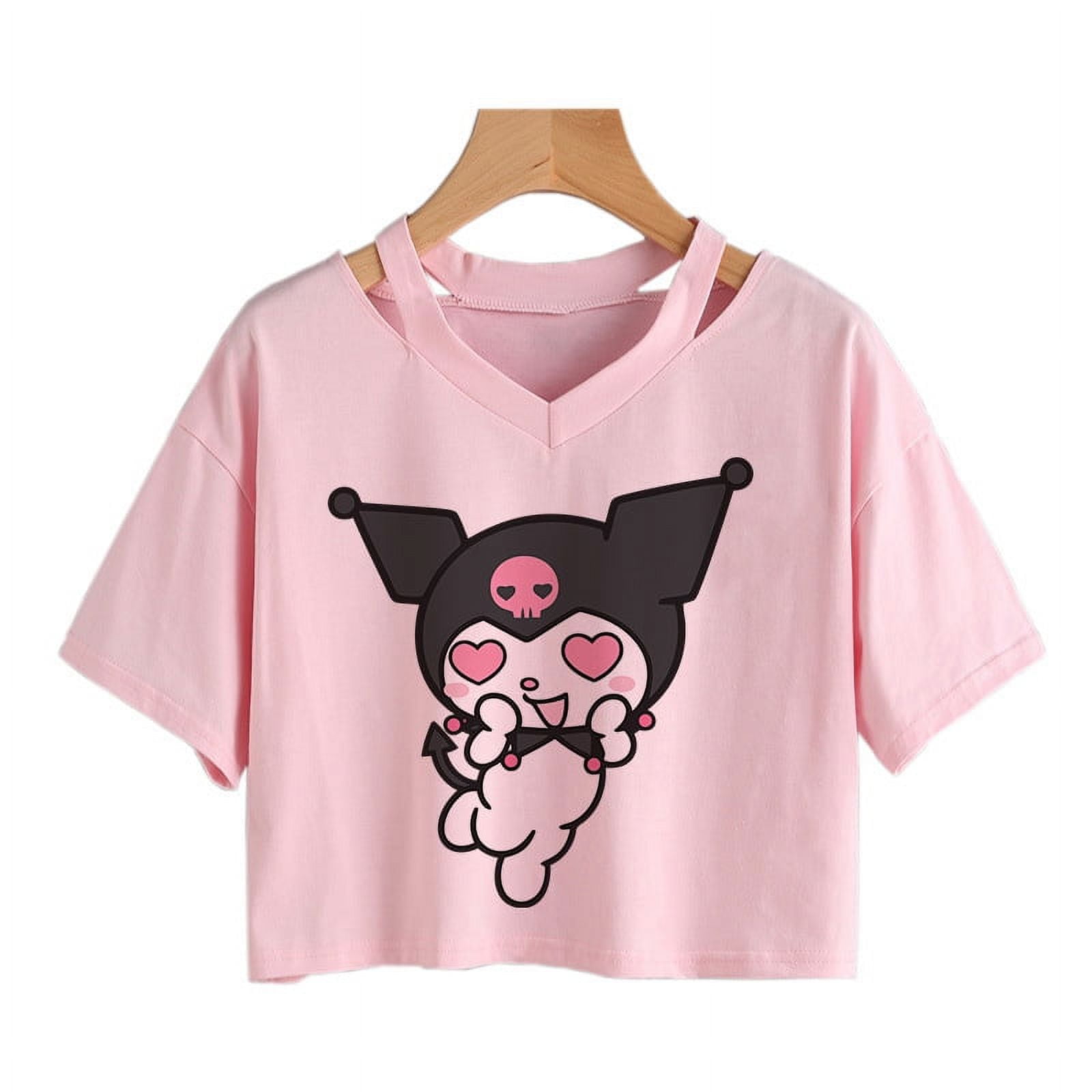 ★★Adairs★★ Kuromi Crop Baby Tee Pink JH0570 Streetwear Crop Top Kuromi Top Tee Cartoon T Shirt Cropped