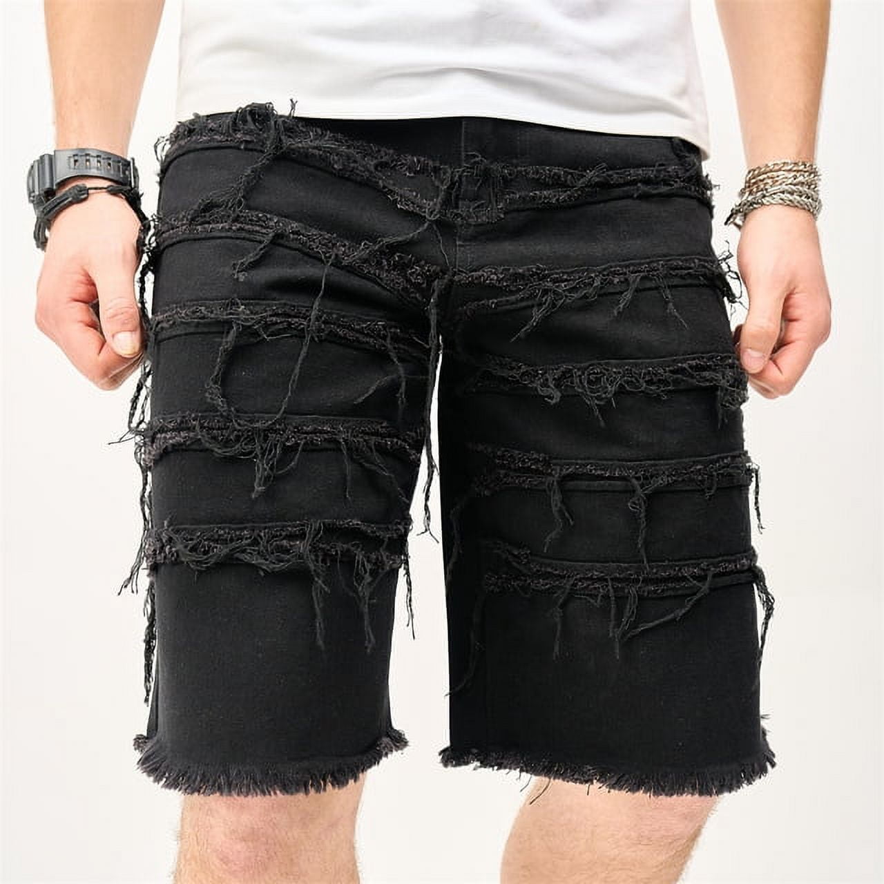 Streetwear Distressed Stacked Spliced Men Slim Straight