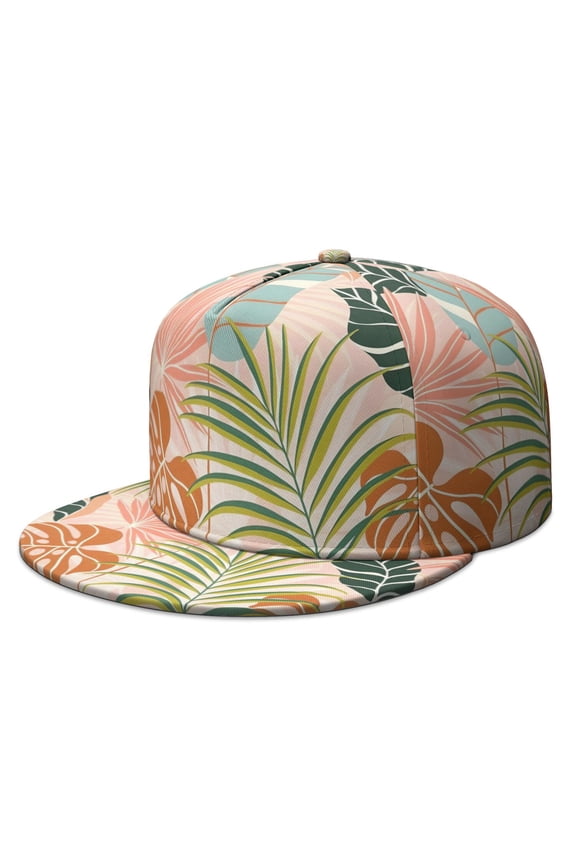 Streetwear Flat Bill Hat - Vibrant Tropical Floral & Botanical Print, Adjustable Snapback Cap for Teens and Adults