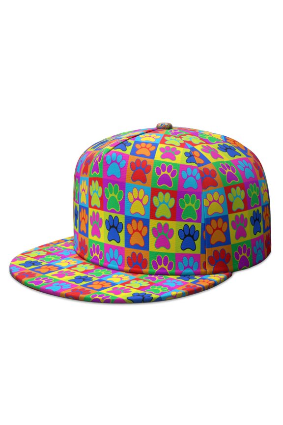 Streetwear Full Panel Cap with Vintage Dog Illustration - Adjustable Hat for Animal Paw Lovers
