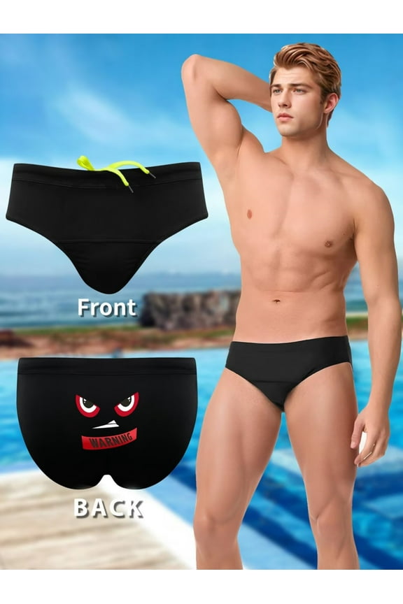 Streetwear Graffiti Printed Men's Swim Trunks - Low Waist Elastic Beach Briefs