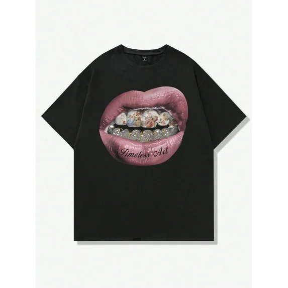 Streetwear Graphic Timeless Art Lips Grillz Vintage Grunge Y2k Cotton Men's Women's T-Shirt