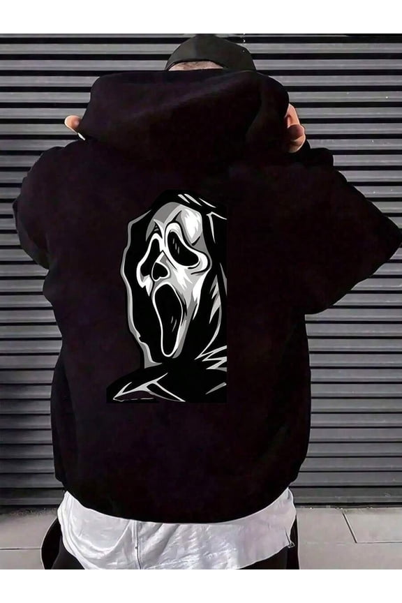 Streetwear Hoodie Print Graphic Sweatshirt-Scream Black And White Ghost Graphic Hoodie,Casual Printed Street Fashion Daily Outfits, Hooded Sweatshirts, HalloweenBack To School Hoodie Teen, A Great Gi