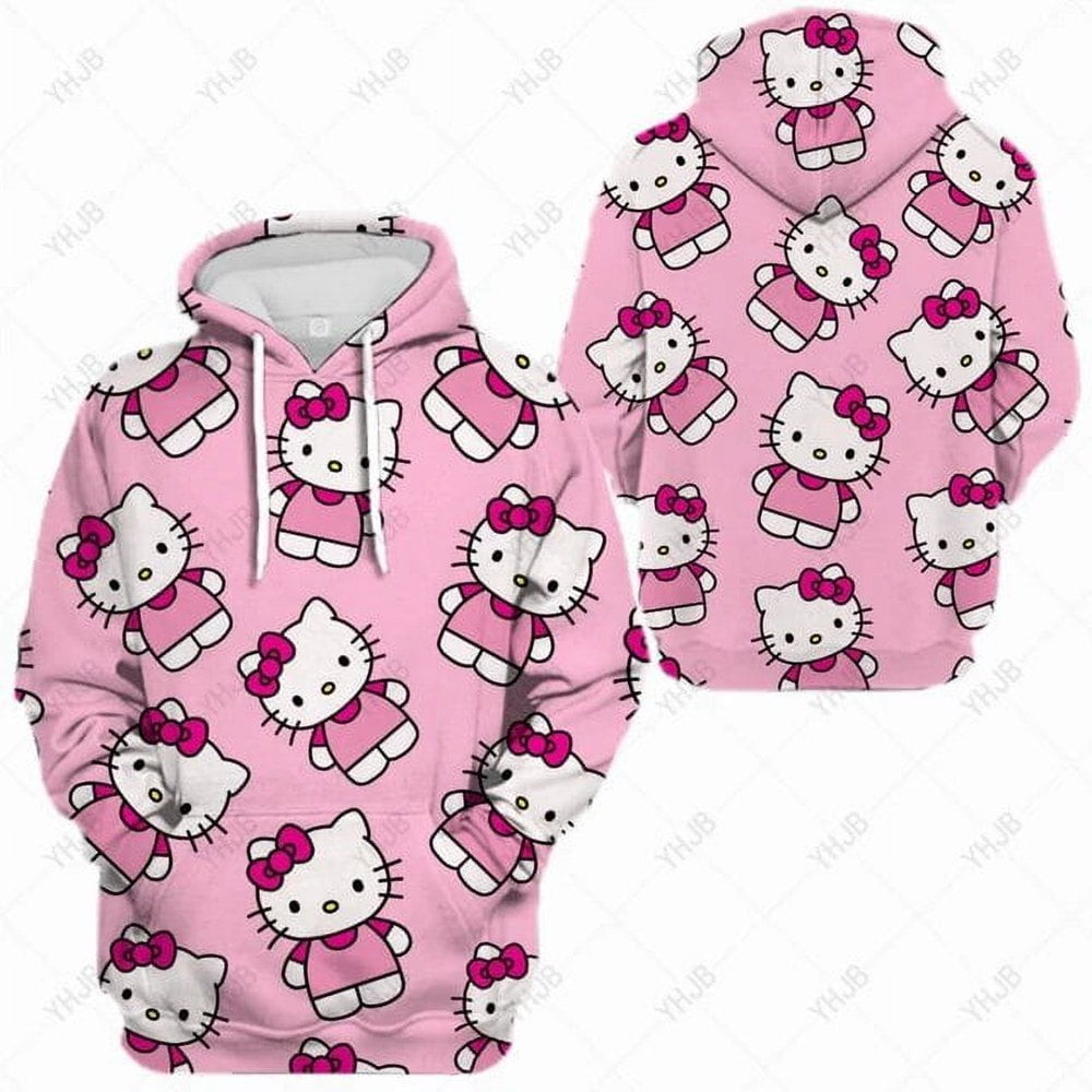 Streetwear Hoodies Women Long Sleeve Hello Kitty Print Big Pocket Loose ...