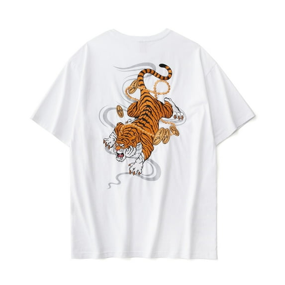 Streetwear Japanese Harajuku Tshirt Short Sleeves Shirt Embroidery Tiger Rebirth Urban Fashion Tee
