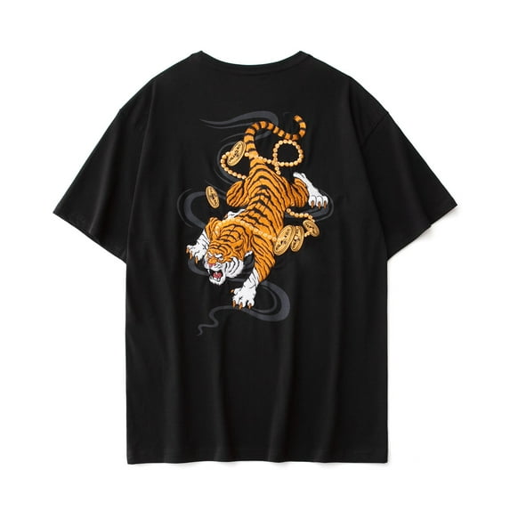 Streetwear Japanese Harajuku Tshirt Short Sleeves Shirt Embroidery Tiger Rebirth Urban Fashion Tee