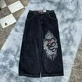 thumbnail image 1 of Streetwear Jeans Y2K Harajuku Hip Hop Bulldog Graphic Baggy Jeans Black Pants New Style Gothic High Waist Wide Leg Trousers, 1 of 6