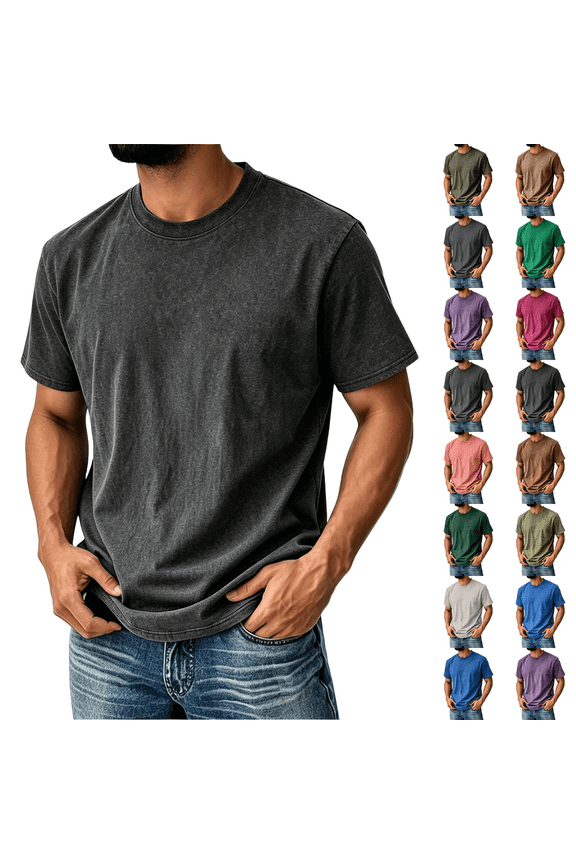 Streetwear Men Big and Tall Vintage T Shirts Faded Washed Cotton Crew Neck Tee Soft Athletic Fit Baggy Oversized Plain Basic Tops Summer Black 3XL