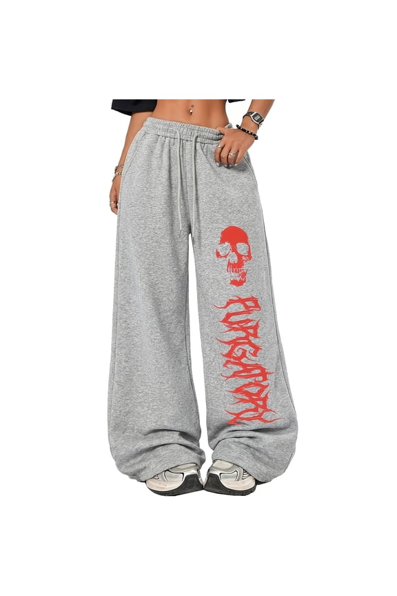 Streetwear Pants Goth Y2K Polyester Baggy Graphic Print Elastic Waist Sweatpants with Functional Pockets