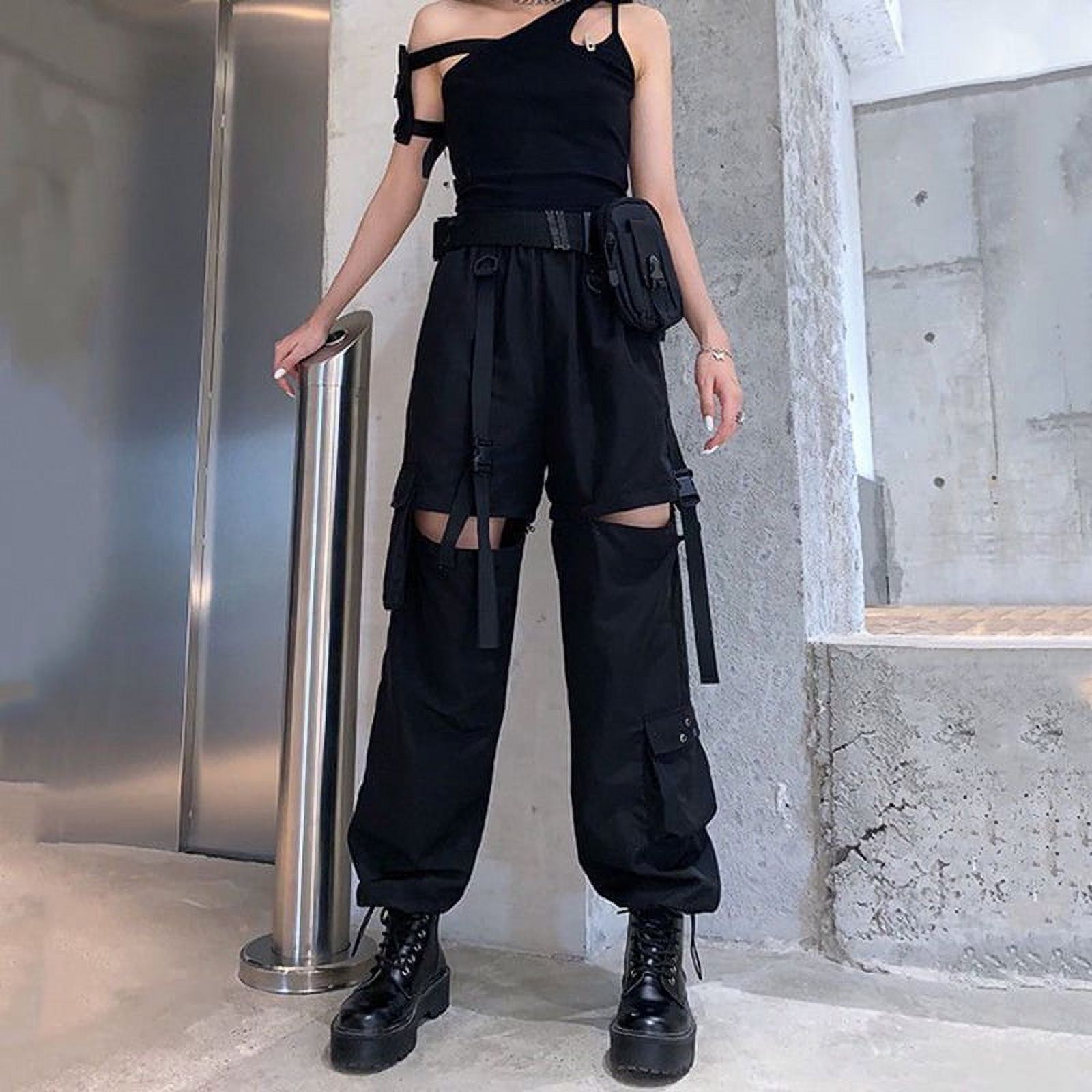 Streetwear Women Drawstring Cargo Pants High Waist Spliced