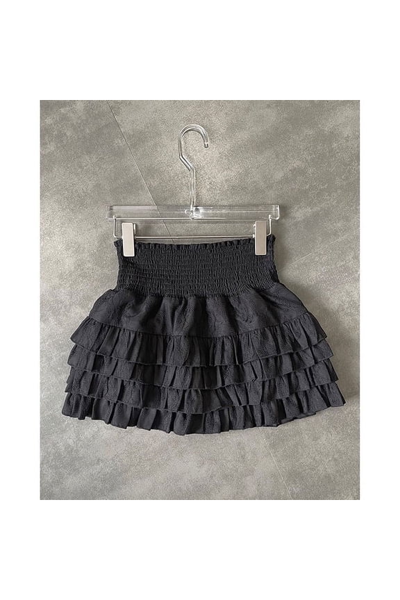 Streetwear Y2k Ruffles Mini Skirts Women Sweet Kawaii High Waist Lace A Line Skirt Summer Korean Fashion Black Ball Gown Skirts