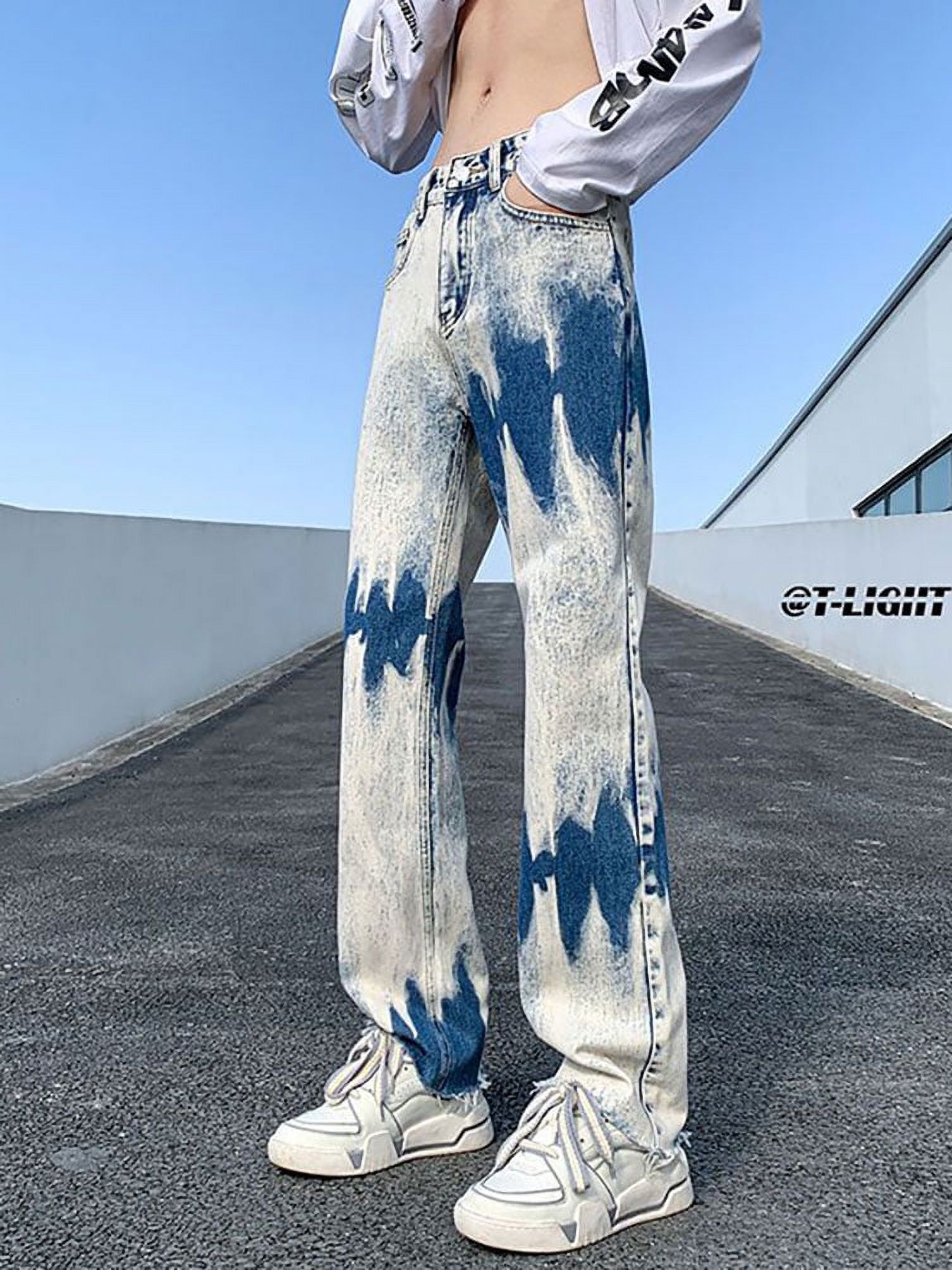 Streetwear Y2k Straight Baggy Jeans Pants Men Gradient Tiedye Wide leg