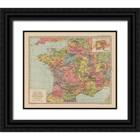 Streit 23x20 Black Ornate Wood Framed with Double Matting Museum Art Print Titled - Europe France Switzerland Germany - Streit 1913