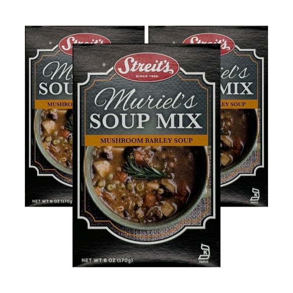 Streit's Mushroom Barley Soup - Muriel's Soup Mix, Hearty Mushroom Soup, Kosher Certified, No MSG or Hydrogenated Oils, Just Add Water, Vegan, Family Owned (6oz, Pack of 3)