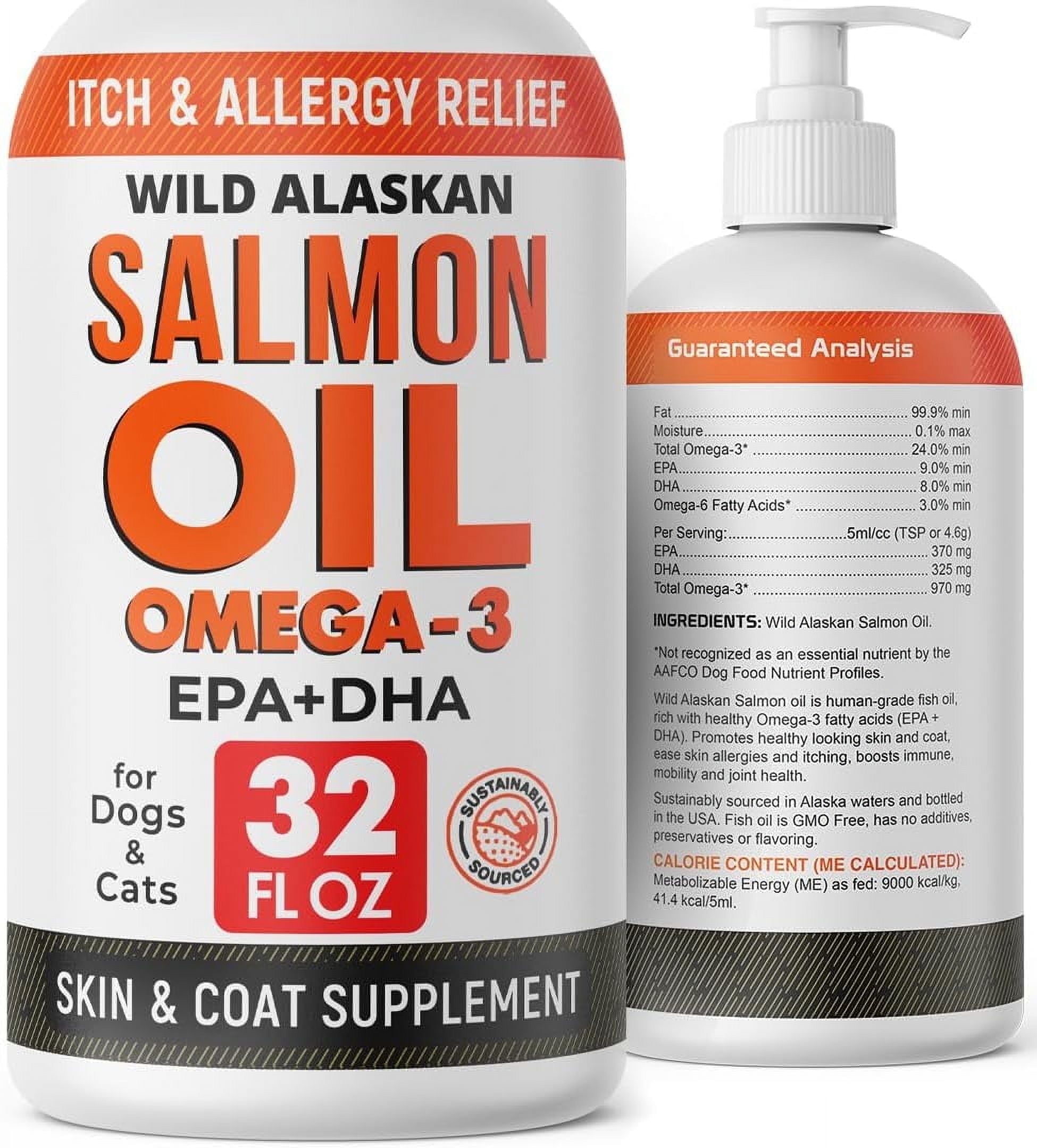StrellaLab 32 OZ Salmon Oil for Dogs - Omega 3 Fish Oil for Dogs & Cats, Itch & Allergy Relief, Wild Alaskan Salmon Oil Dogs Skin & Coat, Dog Fish Oil Liquid,Shedding Support EPA&DHA Fatty Acids